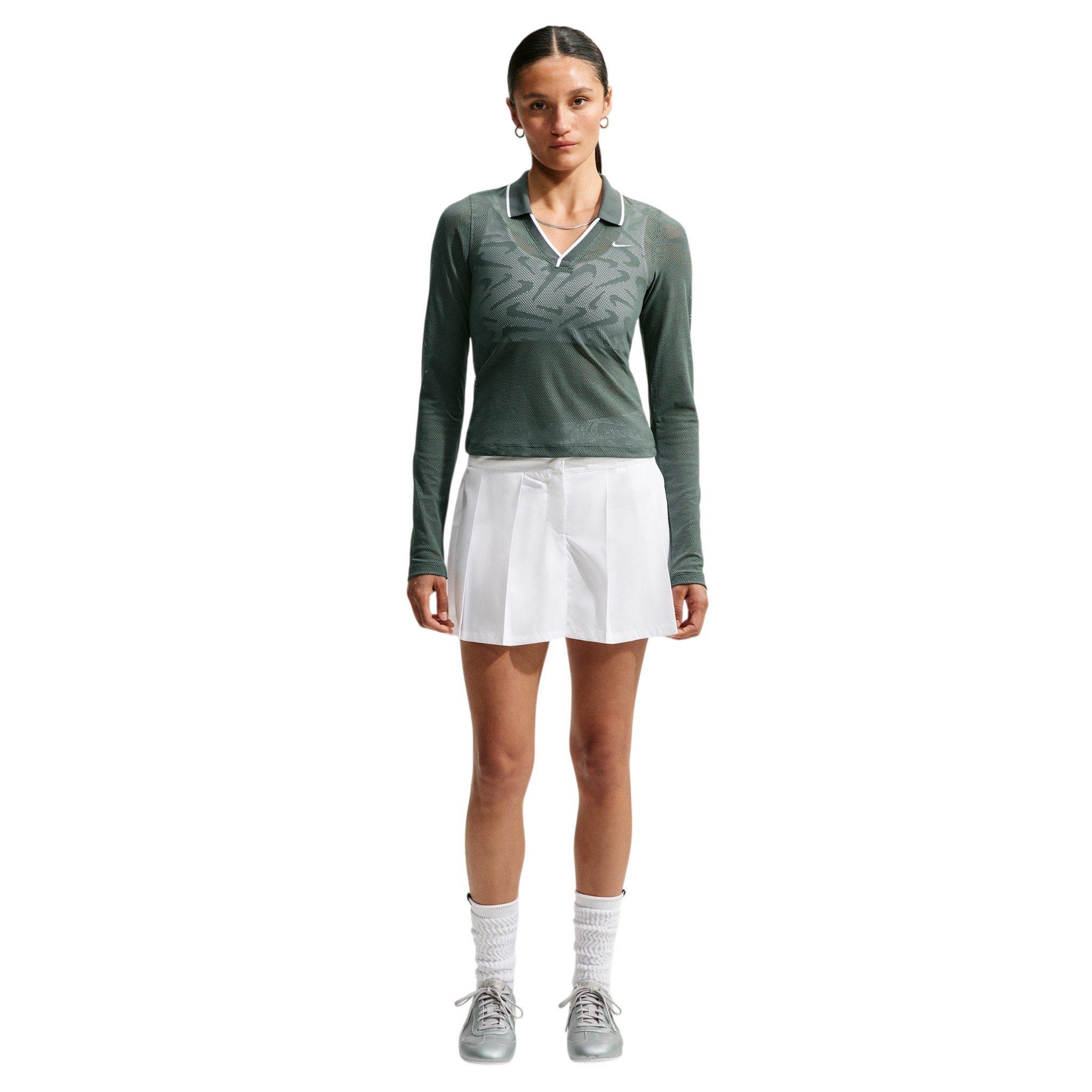 Nike Women's Sportswear Chill Knit Tight Mod-Cropped Long Sleeve Lace Top - Camo Green - CAMO GREEN